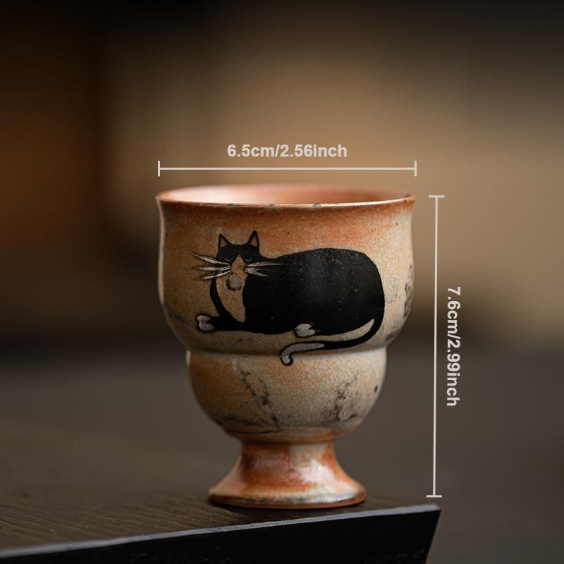 Ru Kiln Zhiye Cat Tea Cup Ceramic Retro Porcelain Teacups Master Cup High Foot Tasting Mug Chinese Kung Fu Japanese Tea Teaware