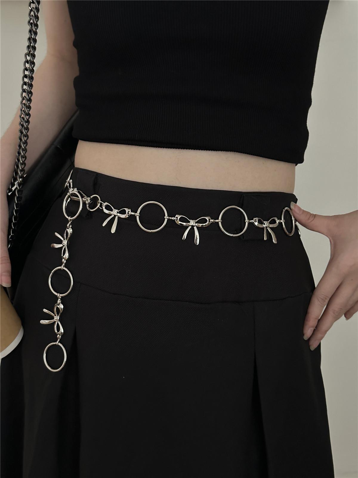 

Металлическая цепочка на талию с бантом, женская юбка, премиальное ощущение, облегающий дизайн, аксессуары, тонкий ремень серебряный