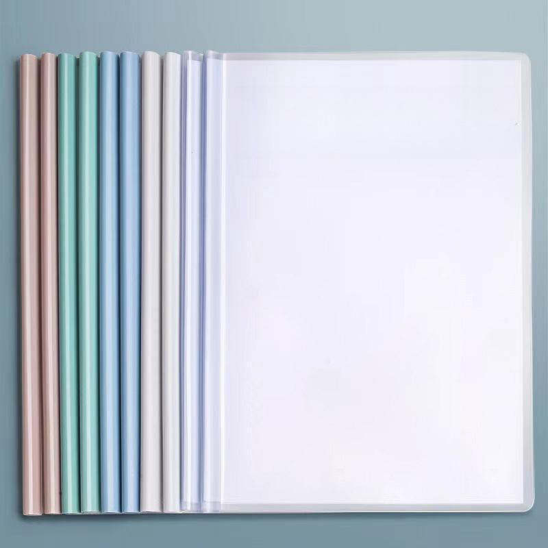 10PCS A4 Folder Transparent Tie Rod Clip Single Page Folder Student File Bag Office Supplies