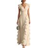 Women V Neck Short Sleeve Ruffle Hem Ruched Maxi Dress with Waist for Formal and Evening Occasions
