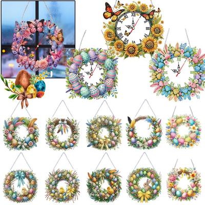 Acrylic Special Shape Easter Bunny 5D Diamond Painting Clock Art Craft Diamond Painting Hanging Ornaments Living Room Decoration