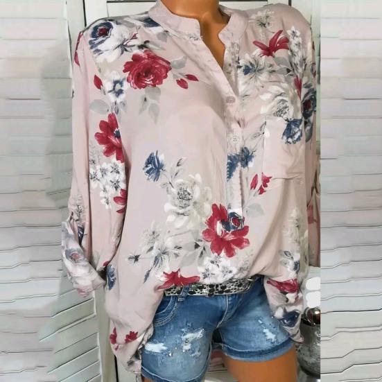 

Женская рубашка из шифона с длинным рукавом плюс размер с V-образным вырезом Элегантный женский топ на осень 4XL синий