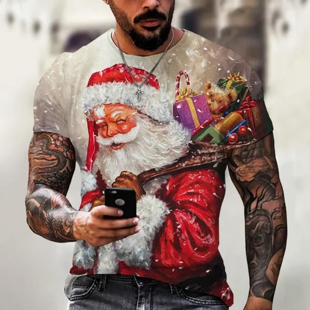 Funny Santa Claus Graphic T Shirts Fashion 3D Print Men's T-Shirts Hip Hop Trend X'mas Clothing Casual O-neck Short Sleeve Tops
