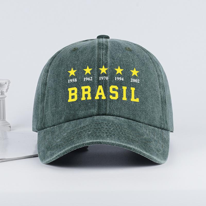 Brazil 5 Stars Champions 1958-2002 Baseball Cap For Men Women Washed Cotton Adjustable Dad Hat Brazil Football Fan Gift Sun Cap