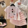 Girls' Stylish Sun Protection T-shirt with Ice Sleeves & Cartoon Print - Breathable, Skin-Friendly, Fashionable, Versatile.
