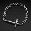 Christliches Ovales Gliederketten Kreuzarmband für Männer Frauen Edelstahl Silber Schwarz Farbe Handkette Religion Amulett Schmuck