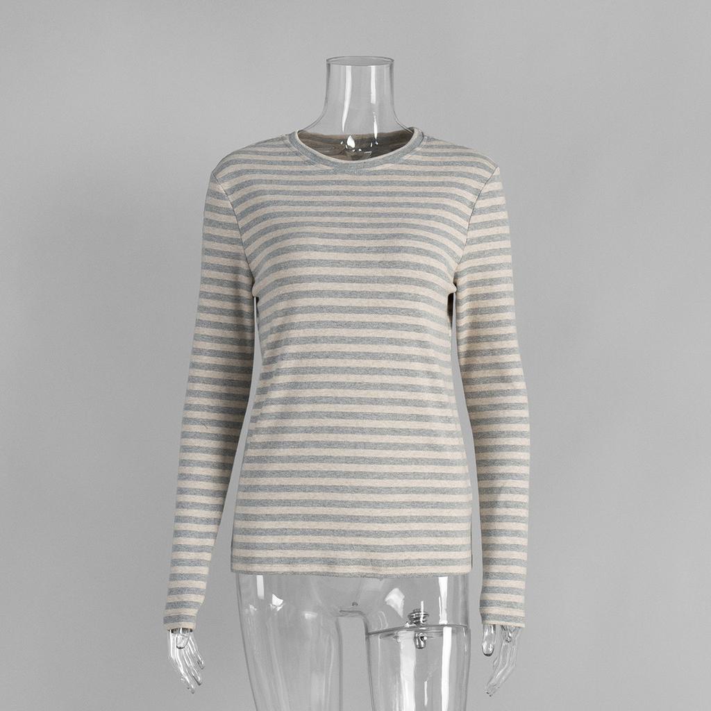 New Striped Long-sleeve 2026 Commuter Slim-fit Round-neck Base Shirt for Women, Casual T-shirt