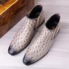 Retro Embroidered Ostrich Pattern Men's Mid-Calf Square Toe Knight Boots, Plus Size 38-48