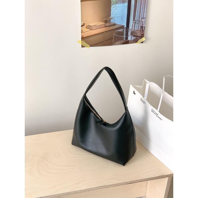 

New portable shoulder bag for women, large-capacity work commuter bag, double zipper, simple and versatile soft leather underarm bag for women чорний