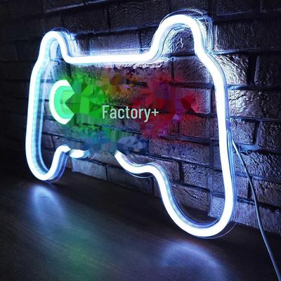 LED Neon Game Controller Light with Transparent Back Panel for Game Room & E-Sports Decor.