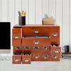 Mobile contenitore marrone a 14 cassetti di varie dimensioni, Organizzatore da tavolo compatto in legno stile vintage, autoportante