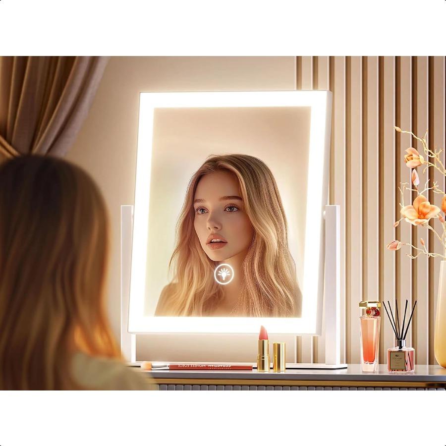 

Зеркало для макияжа с подсветкой 17,2x13,6 Голливудское зеркало для макияжа с подсветкой Три цветовых режима Умное сенсорное управление Вращение на 360° с 5-кратным увеличением United States
