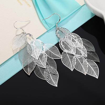 925 Sterling Silver Leaf Wedding Dangle Earrings For Women Ladies Piercing Party Jewelry Gifts Accessories