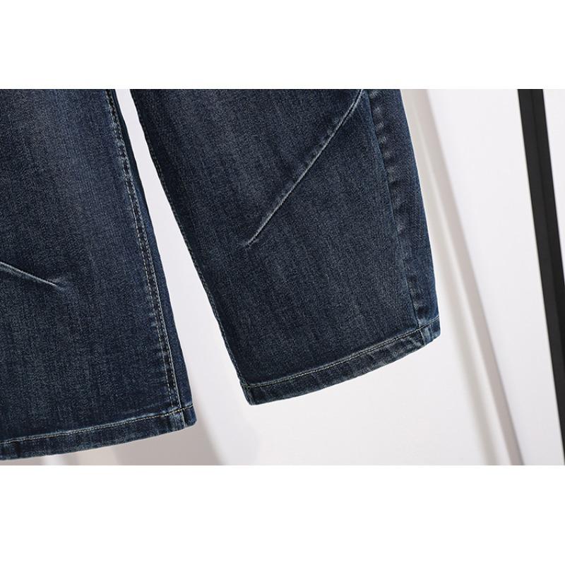 DIMANAF 2026 Autunno Inverno Nuovi Jeans in Denim Elasticizzati a Vita Alta da Donna Pantaloni Lunghi Casual Larghi da Donna Blu