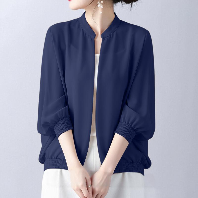 ZANZEA Cardigan Chemisier Décontracté à Manches Longues et Col Rond en Mousseline pour Femme