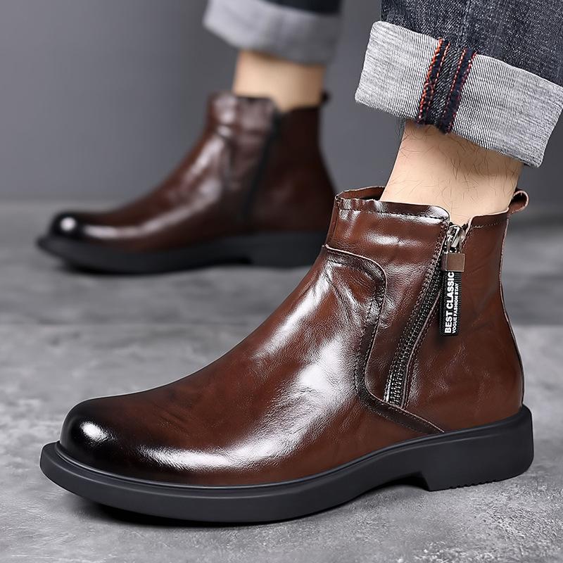 Boots men's British style workwear boots spring leather shoes high top men's shoes Chelsea boots versatile breathable men's boot
