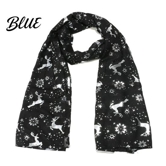 Stylish Festive Pattern Shawl Christmas Theme Scarf for Women Glitter Sparkly Foil Reindeer Fashionable Seasonal Neck Wear Print Scarves Lightweight