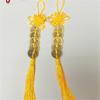 Yellow Chinese Knot Pendant with Five Emperors Coins - Antique Coin Car Ornament and Red Knot Small Gift