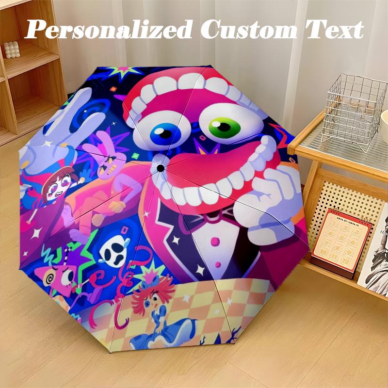 8‑Rib Automatic Umbrella, The Amazing Digital Circus Design Foldable Umbrella for Sun Rain Protection Travel