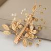 Gold Flowers Bridal Bride Wedding Hair Jewelry Accessories Retro Handmade Simulation Pearl Hairclip
