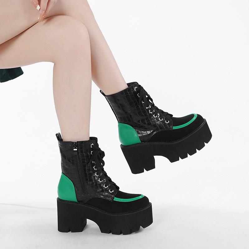 Fashion Color matching new serpentine embossed women's shoes with thick soles waterproof platform women's shoes thick heels ankle boots
