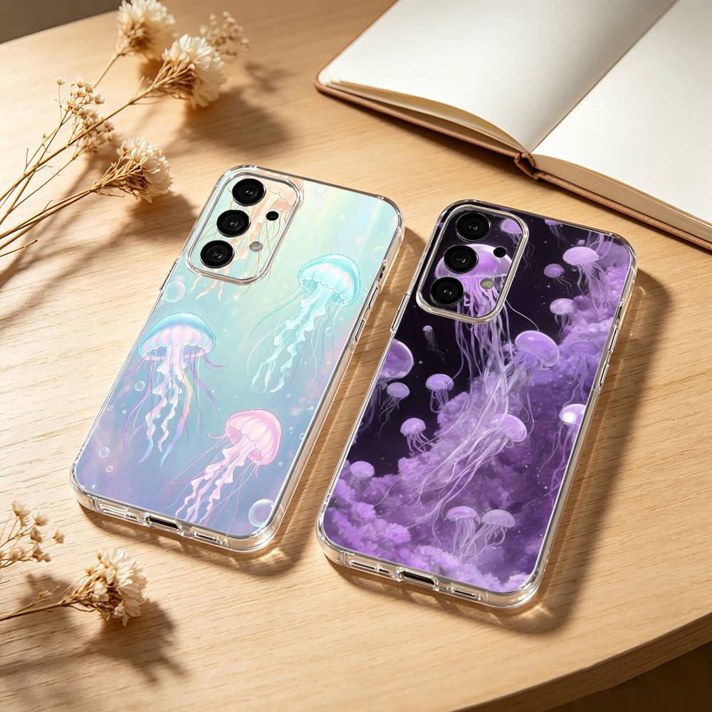 INS C-Cartoon Jellyfish phone Case For Samsung S25,24,21,22,23,30,Ultra,20,Plus,Fe,Lite,Note Transparent Cover