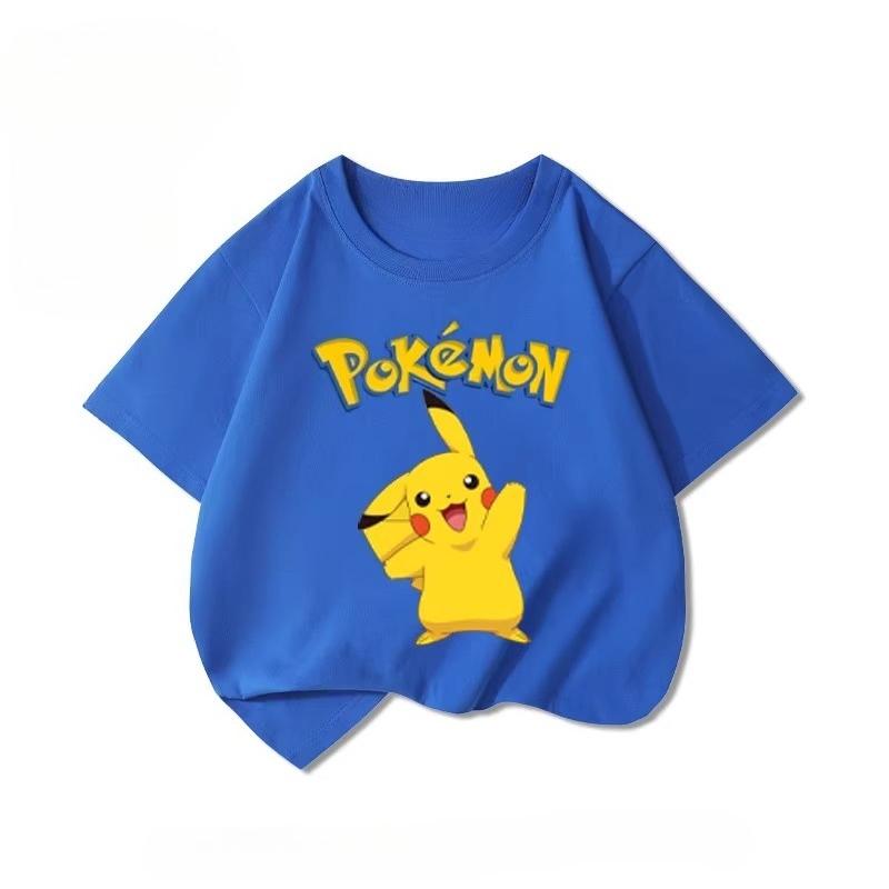 Potdemiel Summer New Pikachu Print Children's T-Shirt, Boys and Girls, Comfortable and Breathable Children's T-Shirt