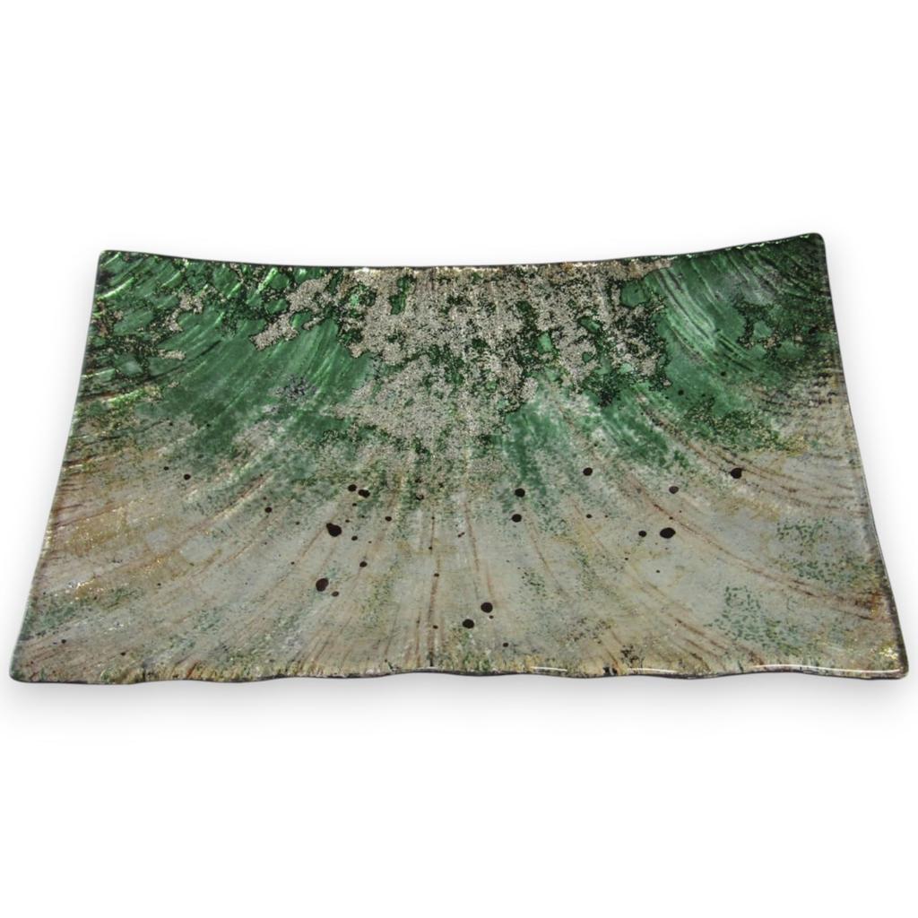 Large Glass Rectangular Serving Green and by Sairan J-kitchens Plate, 23cm, Gold,