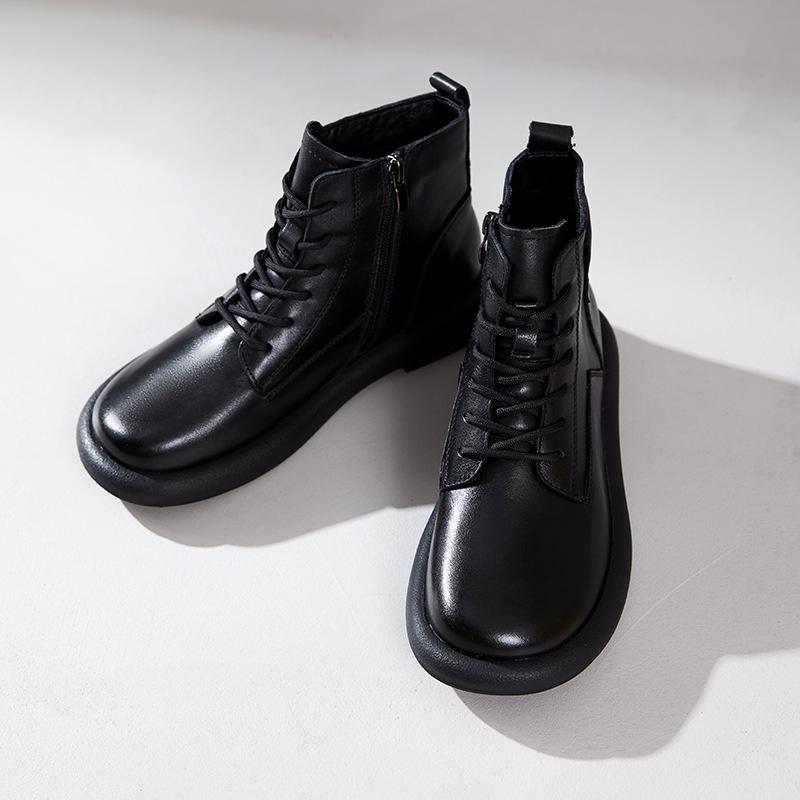 The first layer of cowhide Martin boots for women in the autumn and winter of 2025, the new lace-up retro leather British style flat-bottomed short bo