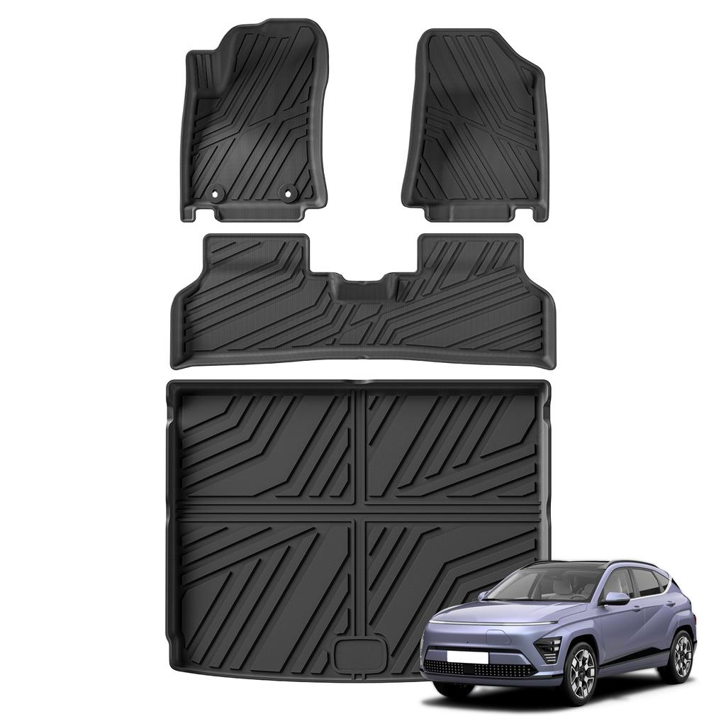 for Hyundai Kona Electric 2025 2025 TPE 3D Car Floor Mats Cargo Liner Trunk Pad All Weather Black Carpet Left Rudder