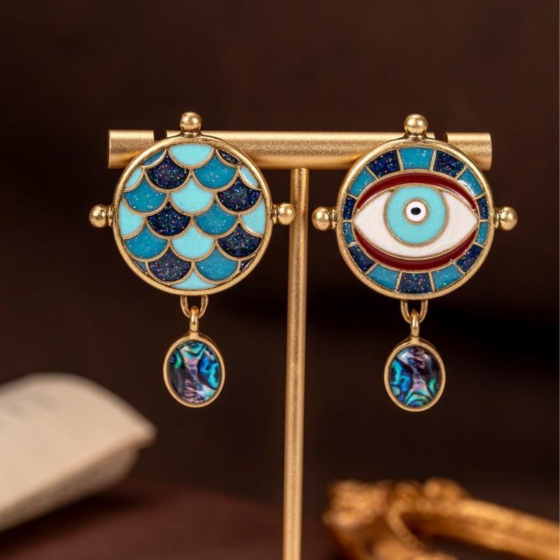 Vintage Sparkling Enamel Eye Earrings Personalized Versatile Scales