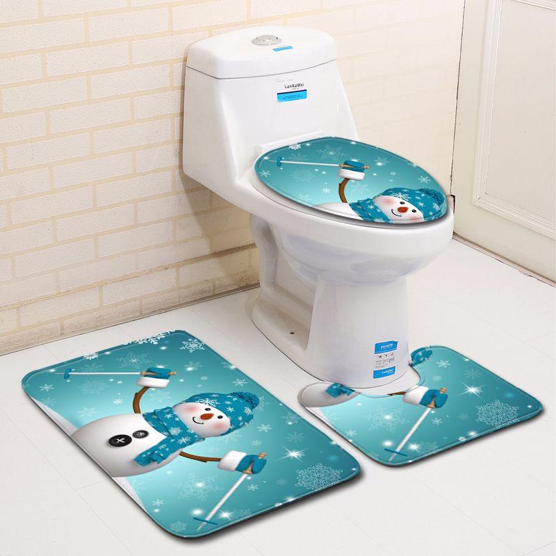 3D Schneemann Badezimmer Toilette Dreiteiliger Bodenmatten Türvorleger Badezimmerteppich