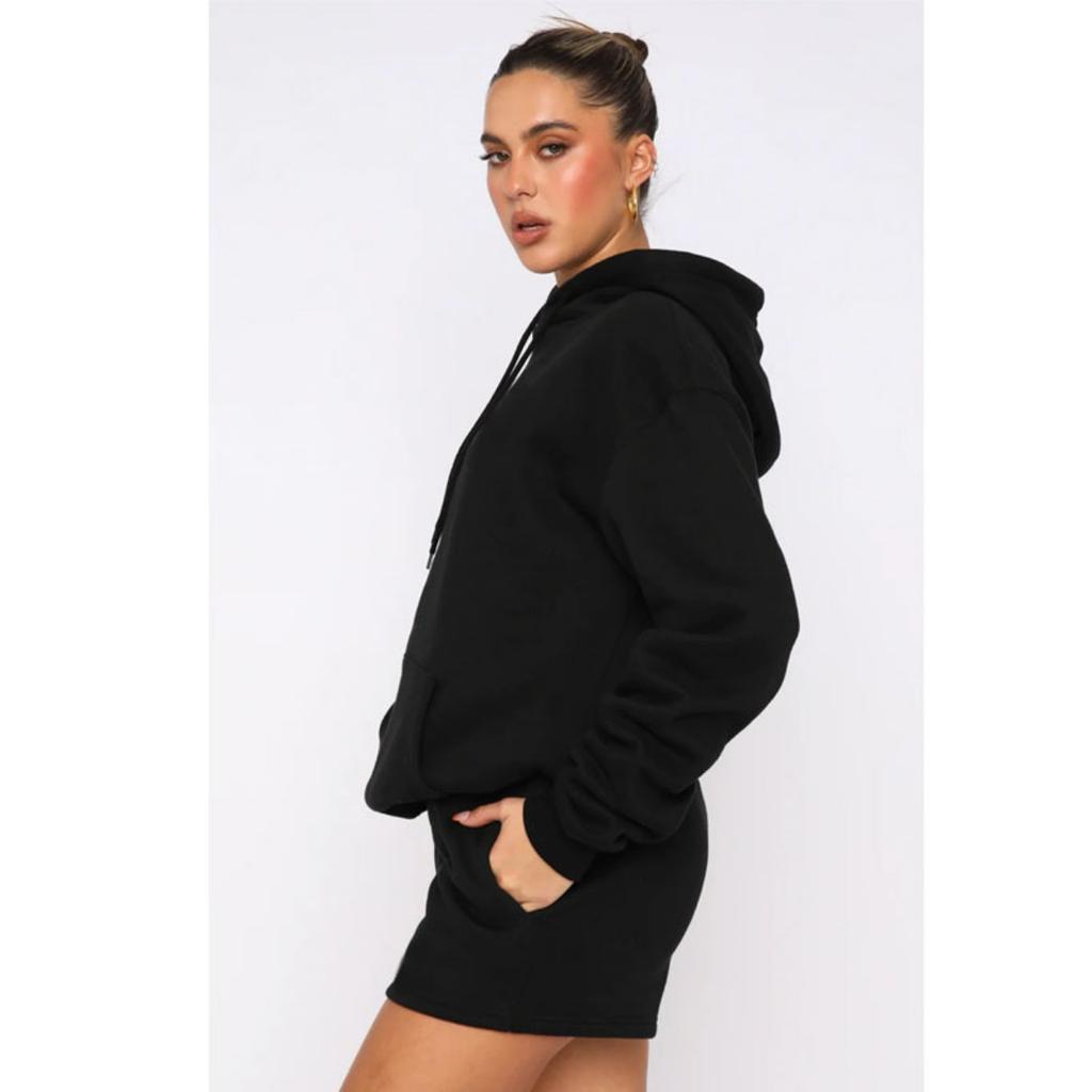 Autumn and Winter New Product Solid Color Thickened Velvet, Hooded Long Sleeve Hoodie, Women's Fashion Casual Shorts Set