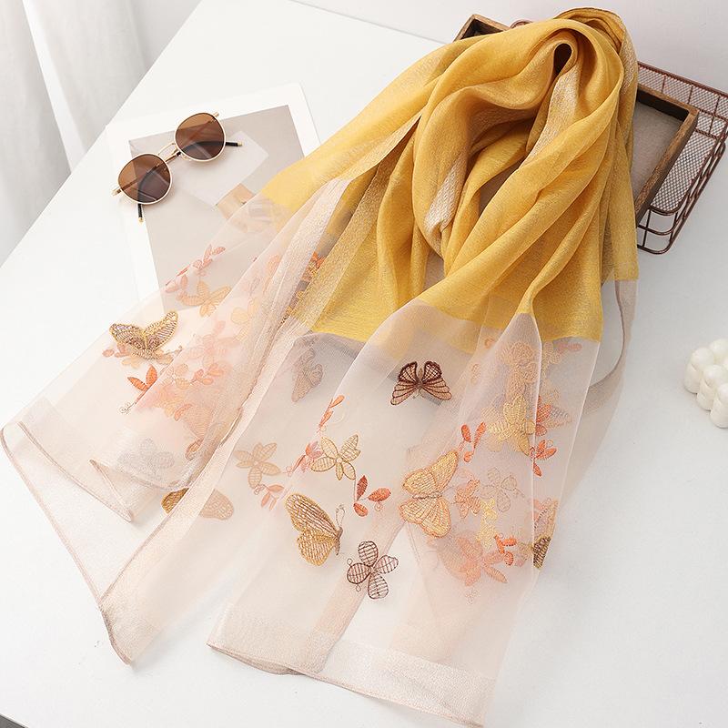 Four Season silk wool scarf women hijab pashmina shawls wrap Blanket Floral Pashmina Embroidery Scarves Foulard high quality