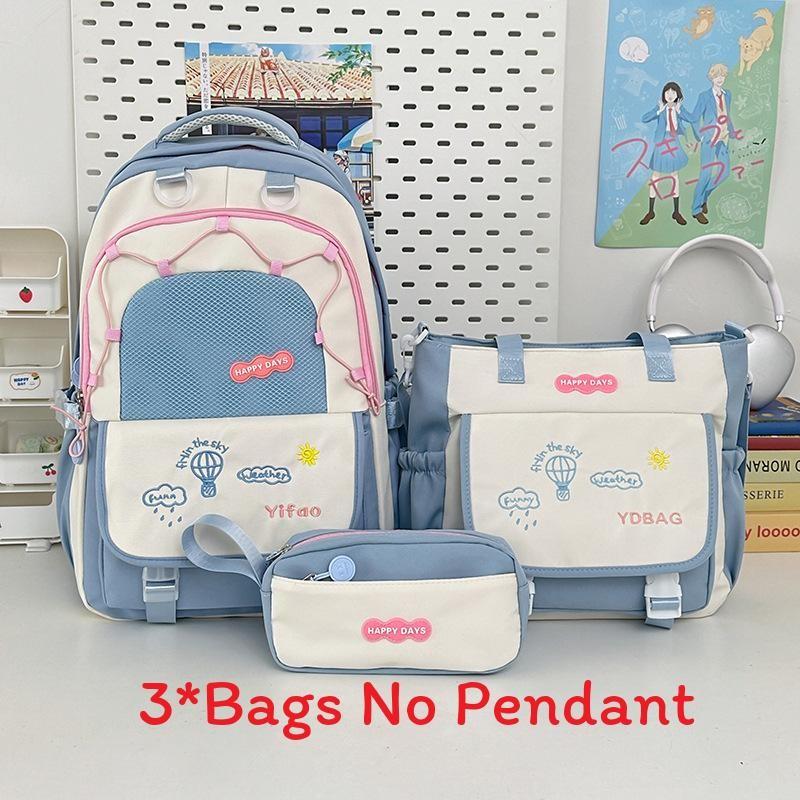 Letter Embroidery Cartoon Student Lightweigh Backpack Three Piece For Use School