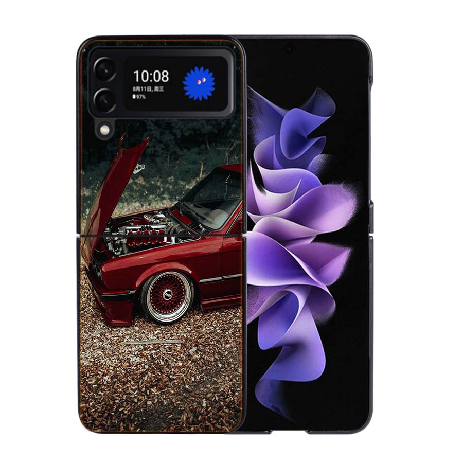 Car for B- Bmwes-S E30 Phone Case For Samsung Z Flip 7 6 5G Galaxy Z Flip4 Z Flip5 Z Flip3 Coque Black Hard PC Shell Protective
