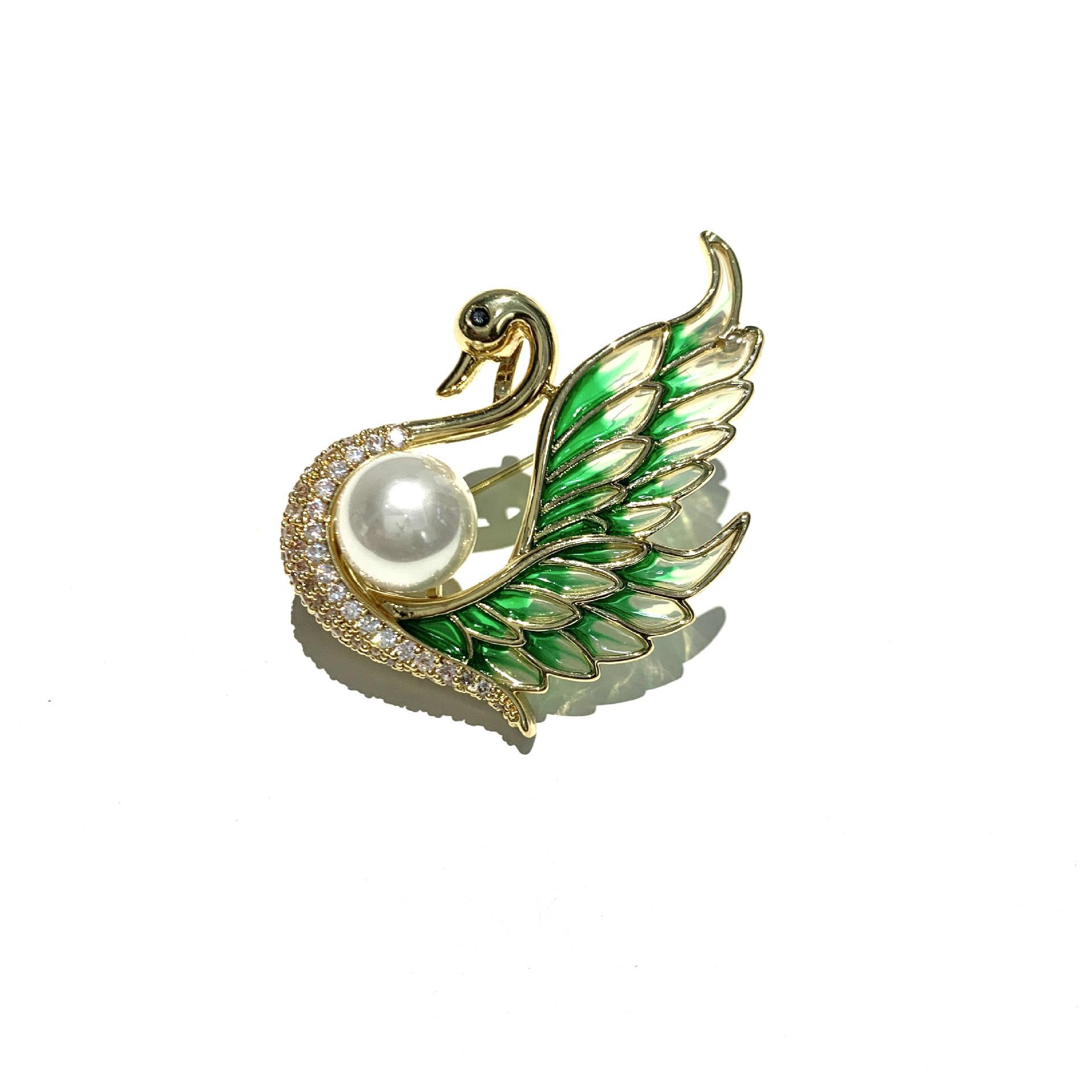 Swan Brooch: Exquisite Enamel  Zircon Jewelry for High-Grade Clothing