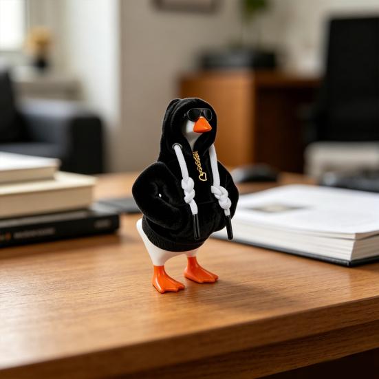 1 Set Desk Goose Hoodie Street Style Goose Outfit Plush Hoodie with Sunglasses And Necklace for 7-Inch Goose Statue Desk Table Decor