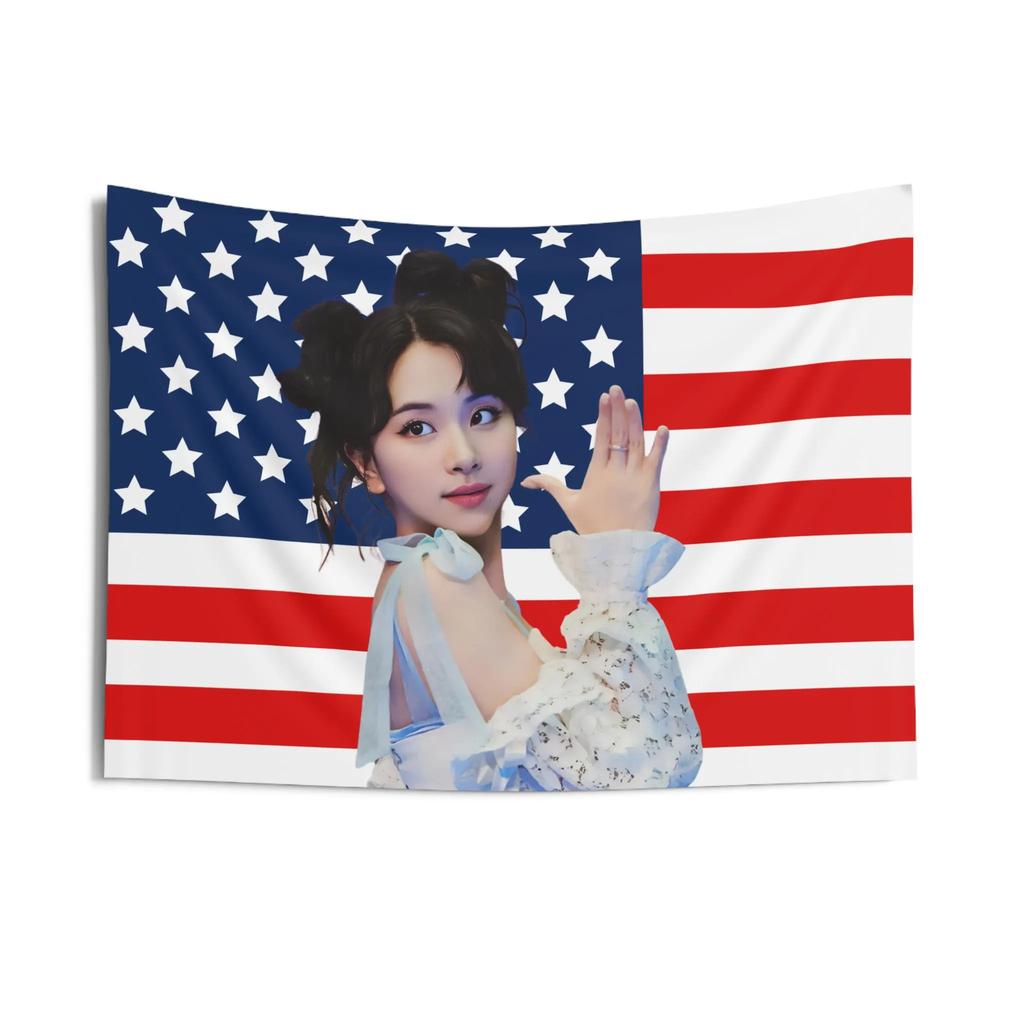 Chaeyoung Face Card American Flag Concert Banner Kpop Inspired Wall Tapestry Aesthetic Wall Hanging Dormitory Background