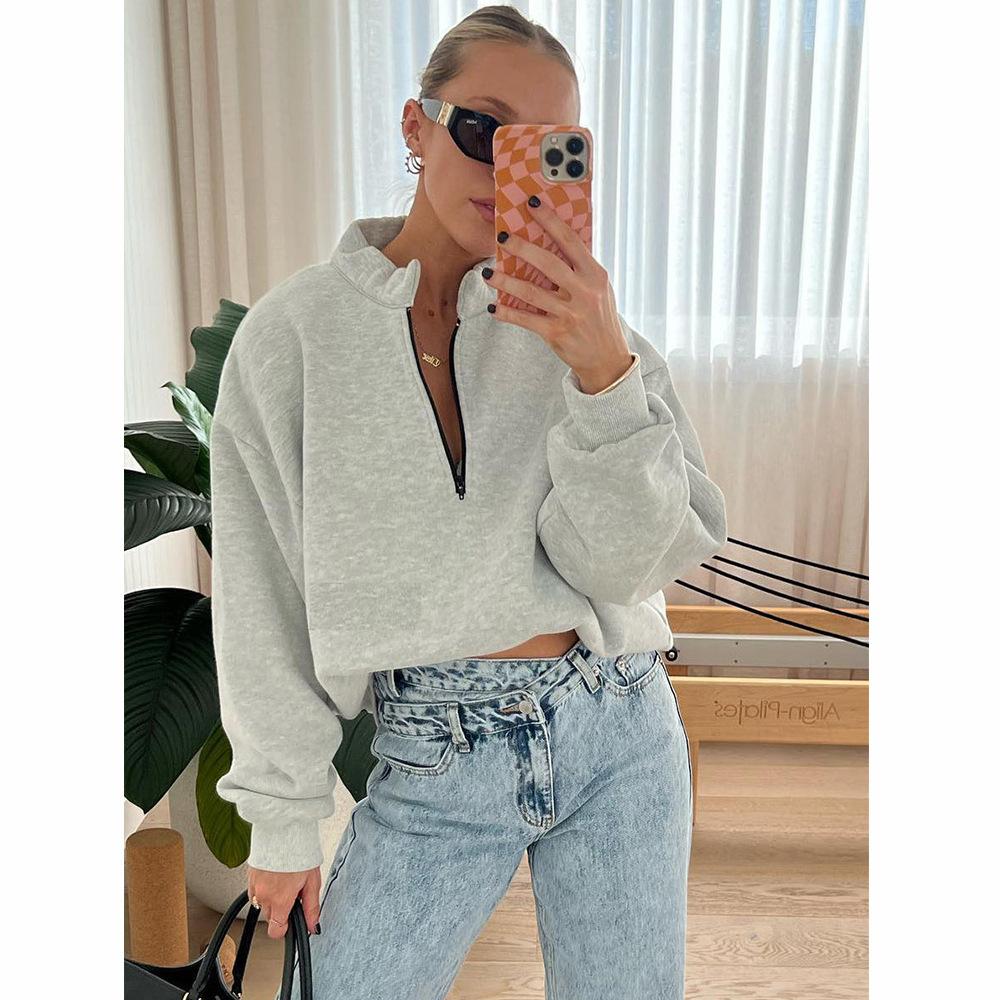 Dámský oversized pulovr na zip s dlouhým rukávem mikina s kapucí americká vintage móda tepláková souprava základní pulovry