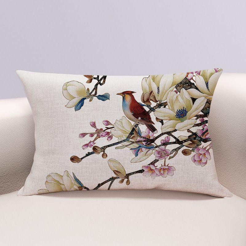 

Прямоугольная подушка с изображением цветов и птиц, двухсторонняя наволочка из хлопка и конопли, подушка для домашнего дивана 40*60