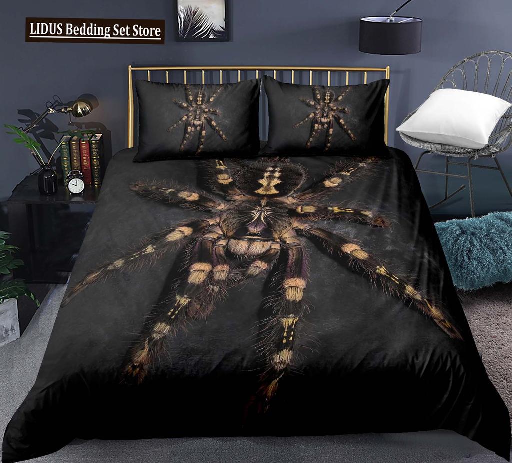 Tarantula Print Bedding Set King Full 3D Print Black Spider Comforter Cover Set Insect Theme For Boy Teen Polyester Bedding Set