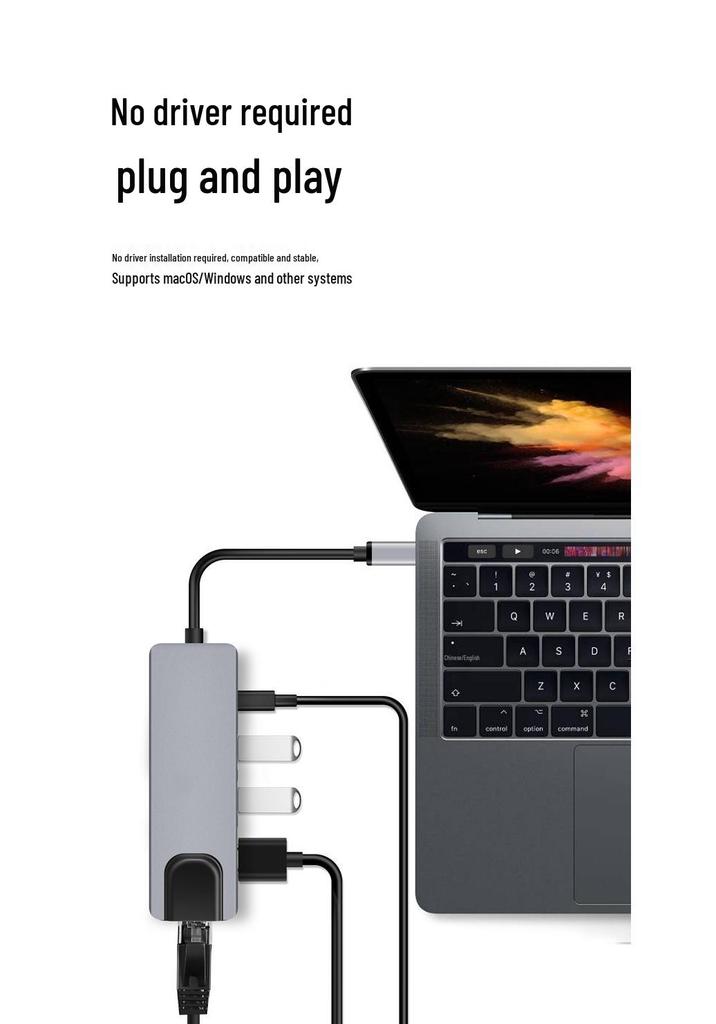 Type-C Multi-Port Hub: USB Splitter with HDMI, Ethernet, and Eight-in-One Docking Station.