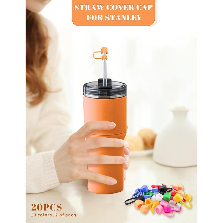 20Pcs Modern Straw Cover Cap for Stanley, Cute Silicone Colorful Straw Toppers Reble Covers for 10mm Tumbler Straws