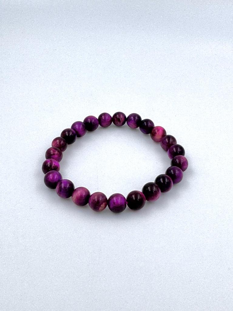 Bracciale Occhio di Tigre Viola, Perline di Cristallo per Energia, Concentrazione e Forza Interiore, Potere di Equilibrio, Bracciale di Pietra Energetica Fatto a Mano