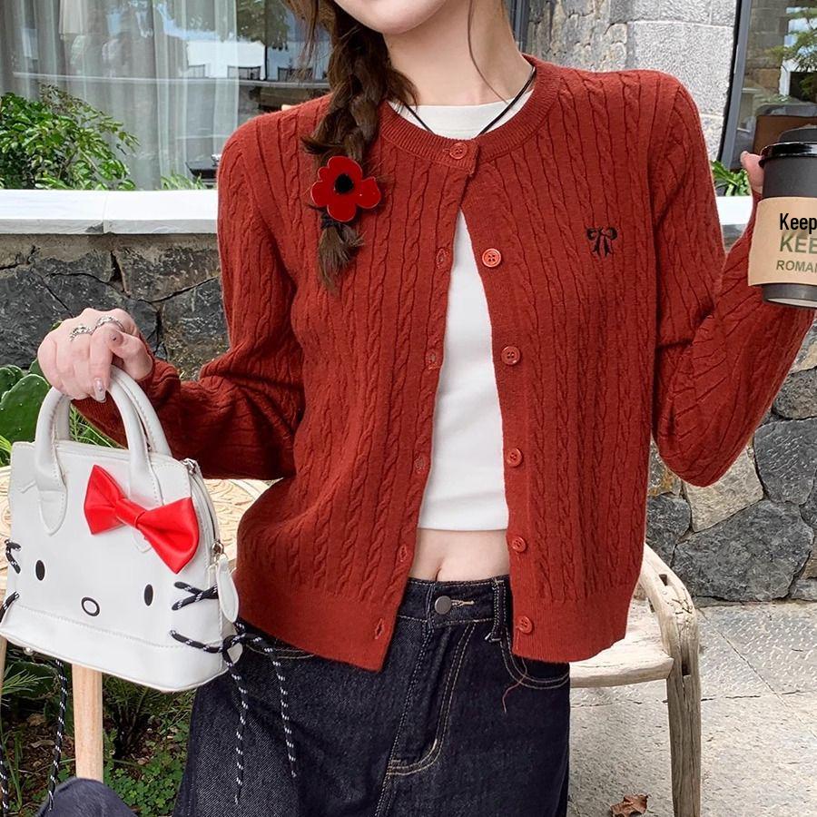 

Женский кардиган премиум-класса серого цвета крупной вязки - Корейский стиль, вышитый топ для осени и весны Medium