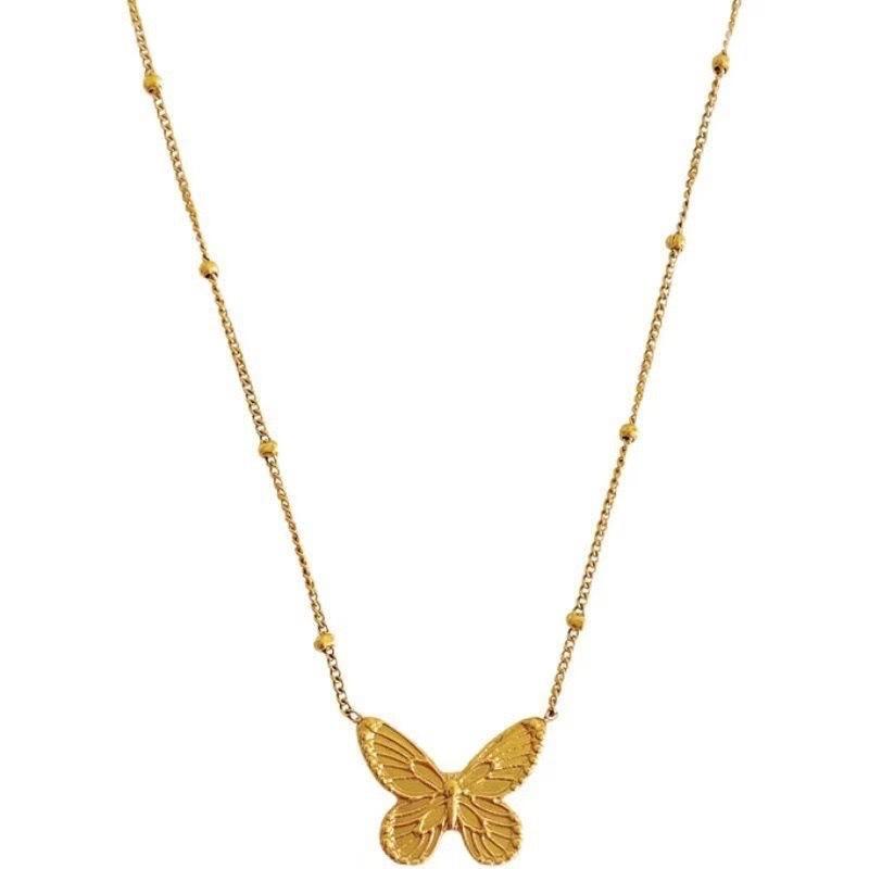 Golden butterfly element necklace female niche high-end sense fashion simple versatile bead collarbone chain for girlfriend jewelry