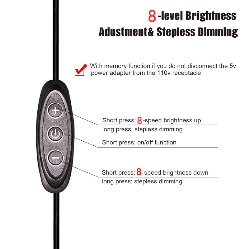 1Pcs 5V 2A 10-Level Dimming Power Cable For Led Light Lamp Speed Controller Cable 3Key Usb Dimmer Switches