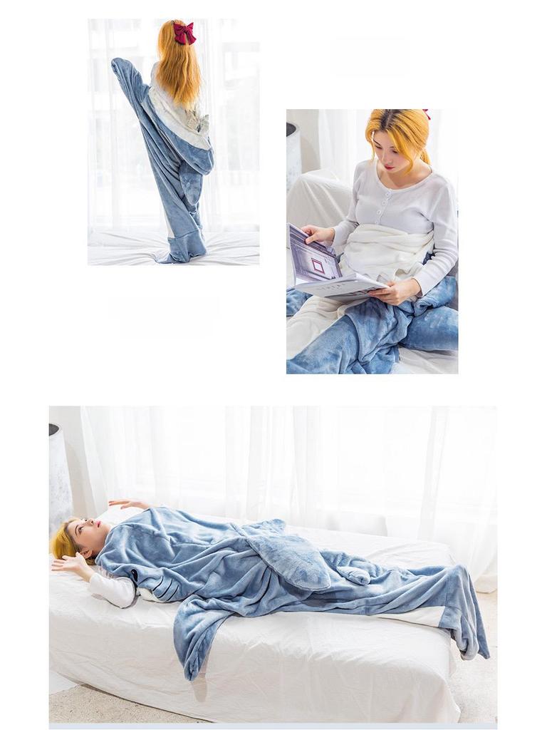 Adult Shark Hoodie Sleeping Bag - Flannel One-Piece Pajamas & Robe