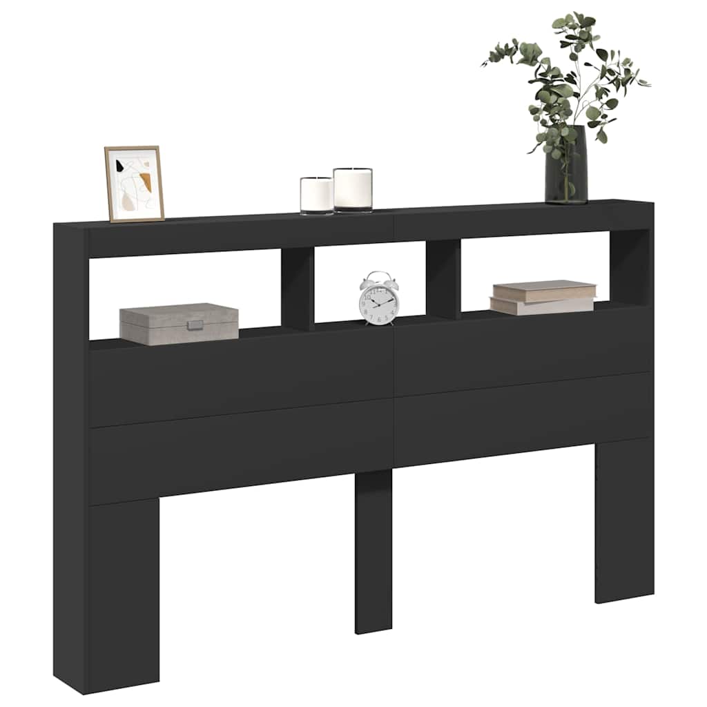 LED Headboard with Shelves Black 160 x 17 x 102 cm